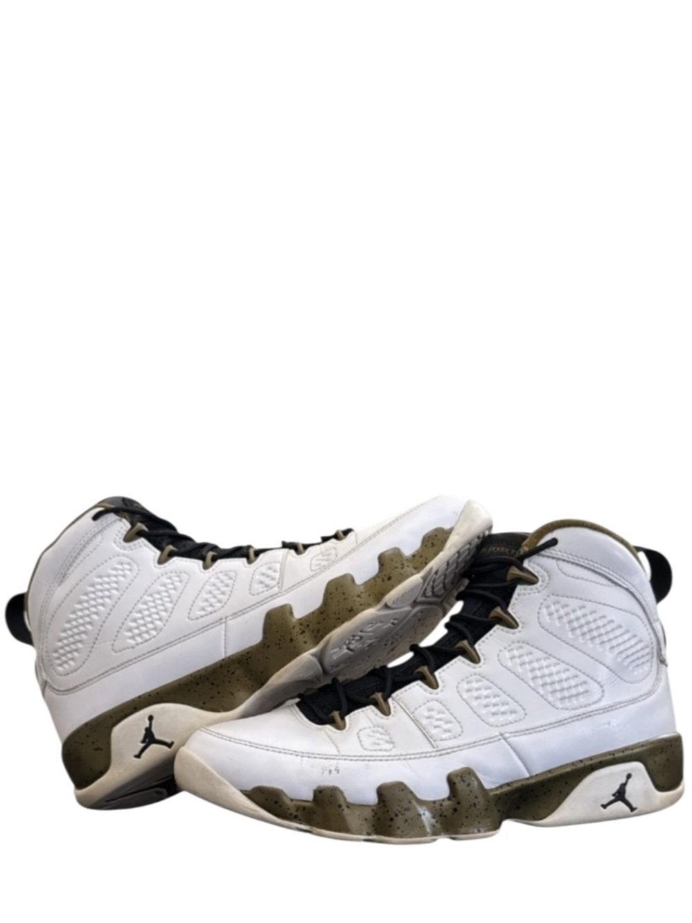 AIR JORDAN 9 - WHITE OLIVE GREEN RETRO “STATUE” SNEAKERS